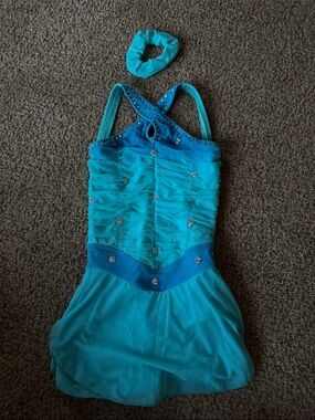 Turquoise Sparkle Figure Skating Dress with Matching Scrunchie